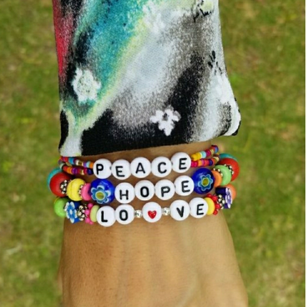 NEW! Artisan Peace, Hope & Love - Hand Crafted Colorful Beaded Bracelet Set - Picture 2 of 7